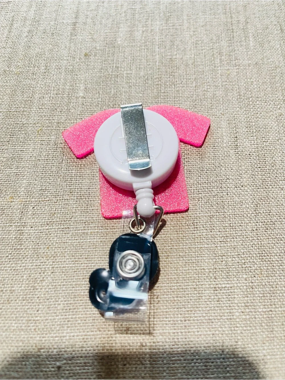 Pink 'Scrub Life' Nurse Badge Retractable Reel with Stethoscope Charm